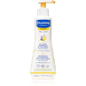 Mustela Bébé Dry Skin gel nutritiv de curățare, cu cremă protectoare pentru refacerea barierei pielii pentru nou-nascuti si copii