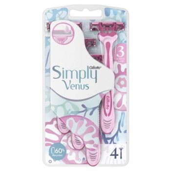 Aparat de Ras cu 3 Lame pentru Femei - Gillette Venus Simply Smooth, 4 buc
