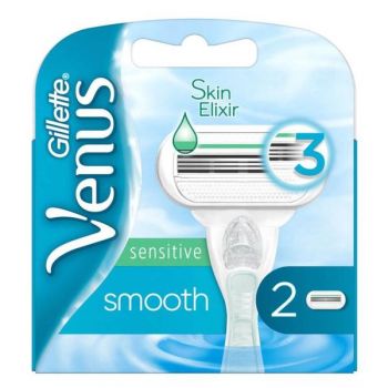 Rezerve Aparat de Ras cu 3 Lame pentru Piele Sensibila - Gillette Venus Smooth Sensitive, 2 buc