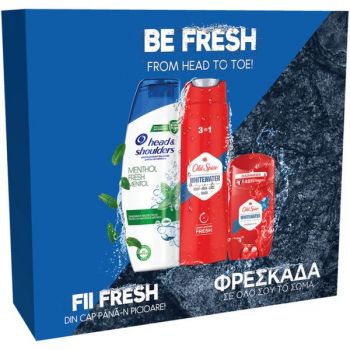 Set Cadou pentru Barbati - Sampon Head&Shoulders Menthol Fresh, 225 ml + Gel de Dus Old Spice 3in1 Whitewater, 250 ml + Deodorant Stick Old Spice Whitewater, 50 ml la reducere