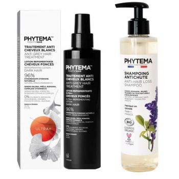 Set Tratament repigmentare pentru par alb sau grizonat, Ultra+, Positiv'Hair si Sampon anti-cadere par Shampooing Antichute, Phytema 150ml + 250ml