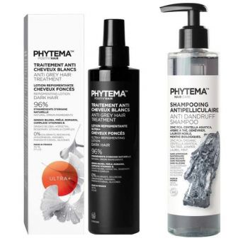 Set Tratament repigmentare pentru par alb sau grizonat, Ultra+, Positiv'Hair si Sampon BIO anti-matreata, Shampooing antipelliculaire, Phytema 150ml + 250ml