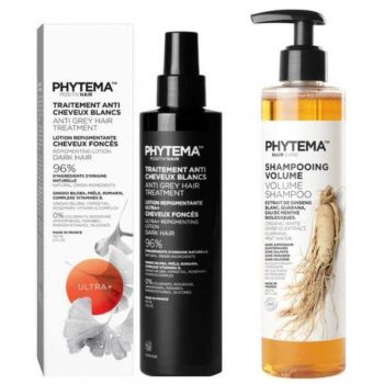 Set Tratament repigmentare pentru par alb sau grizonat, Ultra+, Positiv'Hair si Sampon Bio pentru volum, Shampooing volume, Phytema 150ml + 250ml de firma original