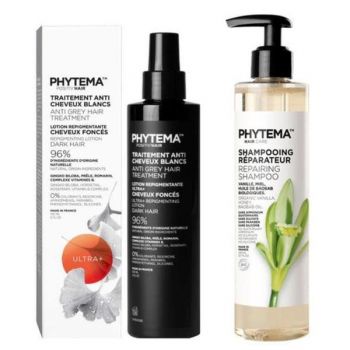 Set Tratament repigmentare pentru par alb sau grizonat, Ultra+, Positiv'Hair si Sampon Bio reparator pentru par uscat, sensibil, fragil sau cret, Phytema 150ml + 250ml