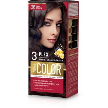 SHORT LIFE - Vopsea Crema Permanenta - Aroma Color 3-Plex Permanent Hair Color Cream, nuanta 26 Dark Brown, 90 ml de firma originala