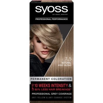 SHORT LIFE - Vopsea de Par Permanenta - Syoss Professional Performance Permanent Coloration Baseline, nuanta 7_5 Natural Ashy Blond
