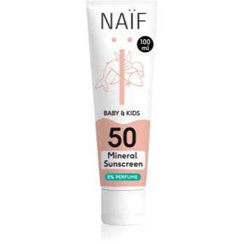 Naif Baby & Kids Mineral Sunscreen SPF 50 0 % Perfume crema pentru protectie solara pentru bebeluși și copii mici