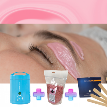 Mini kit epilare (mini incalzitor ceara 125g + ceara epilat perle + spatule lemn inguste)