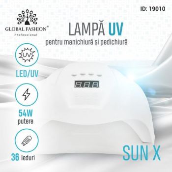 Lampa Led/Uv, SUN X, 54W, ecran digital, culoare alba