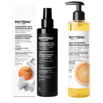 Set Tratament repigmentare pentru par alb sau grizonat, Ultra, Positiv'Hair si Sampon Bio sebo-regulator pentru par gras, Shampooing sebo-regulateur, Phytema 150ml + 250ml de firma original