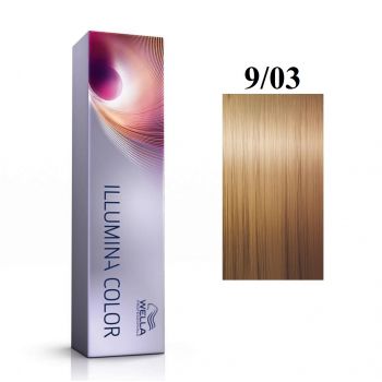 Vopsea permanenta Wella Professionals Illumina Color 9/03, Blond Luminos Natural Auriu, 60ml de firma originala