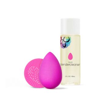 Beauty Blender Base Station Essentials Set: Violet Makeup Sponge + Liquid Blender Cleanser + Cleansing Mat ieftina