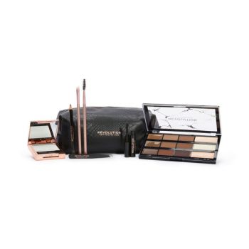 MAKEUP REVOLUTION THE BROW SHAPING KIT WITH BAG: SOAP STYLER? + CLEAR BROW GEL + ULTIMATE BROW PALETTE? + BROW DEFINING PENCIL? + TWEEZERS? + BROW SPOOLIE? BRUSH + BROW BRUSH