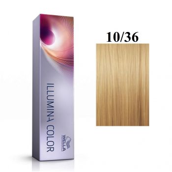 Vopsea permanenta Wella Professionals Illumina Color 10/36, Blond Luminos Deschis Auriu Violet, 60ml ieftina