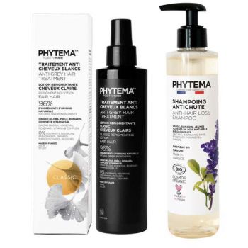 Set Tratament repigmentare pentru par alb sau grizonat, Classic, Positiv'Hair si Sampon anti-cadere par Bio Shampooing Antichute, Phytema 150ml + 250ml de firma original