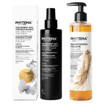 Set Tratament repigmentare pentru par alb sau grizonat, Classic, Positiv'Hair si Sampon Bio pentru volum, Shampooing volume, Phytema 150ml + 250ml de firma original