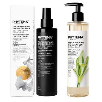 Set Tratament repigmentare pentru par alb sau grizonat, Classic, Positiv'Hair si Sampon Bio reparator pentru par uscat, Phytema 150ml + 250ml