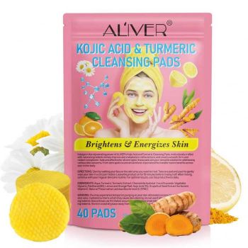 Dischete Tratament pentru pete pigmentare cu Turmeric si Acid kojic, Curatare in profunzime, Aliver, 40 bucati