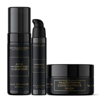 Set C-Boost, Sui Generis by Dr. Raluca Hera Haute Couture Skincare - Gel de Curățare Hidratant 100 ml, Ser Vitamina C 30 ml, Mască Reparatoare 50 ml