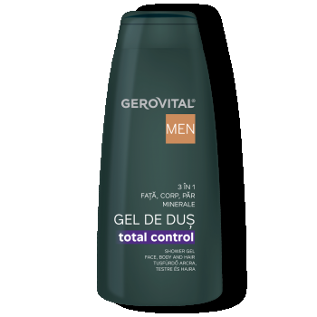 Gel De Duș 3 n 1 Total Control Cu Minerale, Panthenol și Lemn De Cedru  Curățare și Hidratare Pentru Față, Corp și Păr, Gerovital Men, 400 Ml