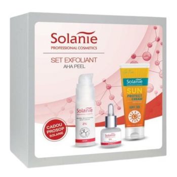 Set Exfoliant AHA Peel - Solanie ( Crema noapte 30 ml + Ser exfoliant 15 ml + Crema solara 50 ml + Prosop )