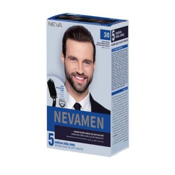 Vopsea de Par pentru Barbati, Fara Amoniac - Neva Nevamen, nuanta 3/0 Saten Brunet Natural, 150 ml