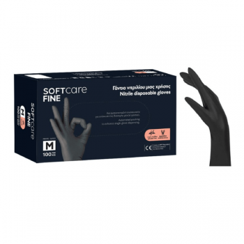 Manusi nepudrate negru Bournas Medicals Soft Care Fine Nitrile Gloves M 100 buc