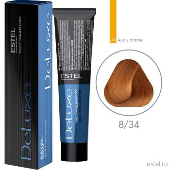 Vopsea permanenta pentru par Estel De Luxe, 8/34 Castaniu deschis auriu-aramiu, 60 ml