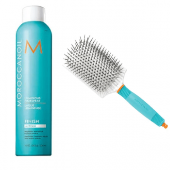 Fixativ de par Moroccanoil Luminous Hairspray Medium 330ml + Perie Plata