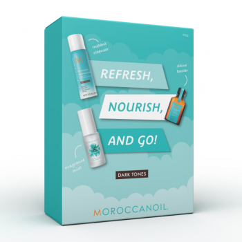 Set revitalizare par Moroccanoil Refresh Nourish & Go Dark Tones 65+25+30ml