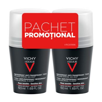 Deodorant roll-on antiperspirant control extrem pentru barbati eficacitate Vichy, 72h (Concentratie: Roll-On, Gramaj: 2 x 50 ml)