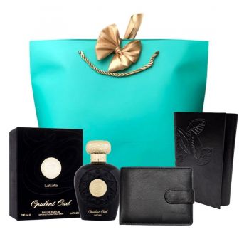 Set Black Style cu parfum Lattafa, portofel piele si agenda
