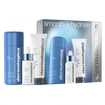 Set Dermalogica Smooth + Hydrate, Pudra exfolianta Daily Milkfoliant, 74 g + Crema hidratanta Active Moist cu prebiotice, 50 ml + Ser cu acid hialuronic Circular Hydration, 30 ml
