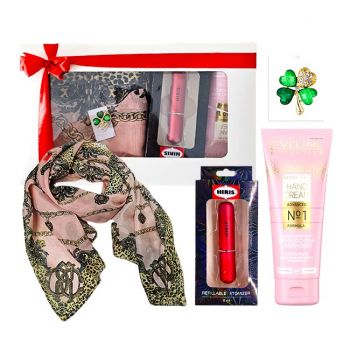Set Harmonia cu esarfa, crema maini, travalo classic, brosa martisor