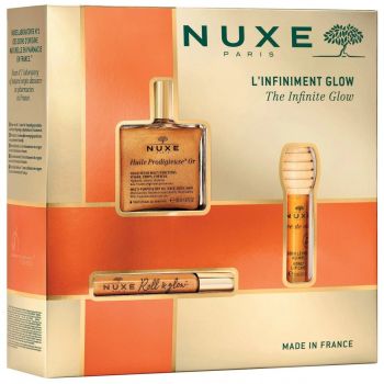 Set Nuxe Infinite Glow – Huile Prodigieuse Or 50 ml, Roll-On Ulei Or 8 ml, Balsam de buze Reve de Miel 10 g