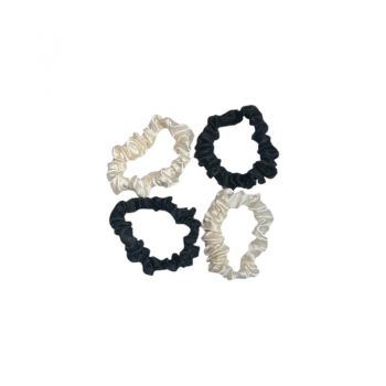 Set 4 Elastice Satin - Alb Negru