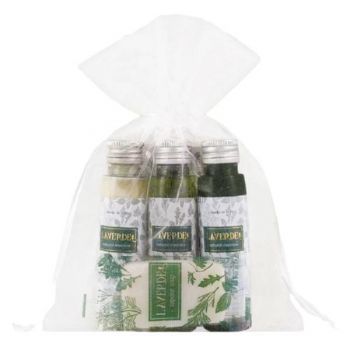 Set Cadou Laverde, 1 x Sampon 35 ml, 1 x Gel de Dus 35 ml, 1 x Crema de Corp 35 ml, 1 x Sapun Vegetal 10 g, 1x Casca Dus, 1 x Minipliant. Ambalate in Saculet din Organza