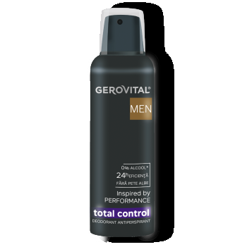Deodorant Antiperspirant Total Control  Protecție 48h Fără Alcool, Aromă De Citrice, Lemn De Cedru și Mosc, Gerovital Men 40 Ml/ 150 Ml