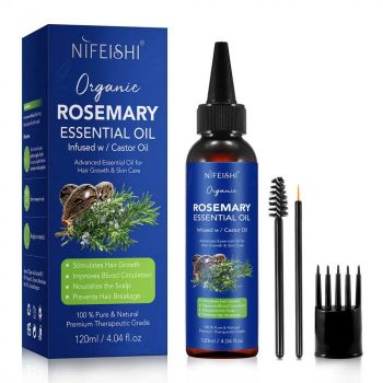 Ulei esential Organic de Rozmarin infuzat cu Ricin, 100% Natural pentru Cresterea Parului, 120 ml