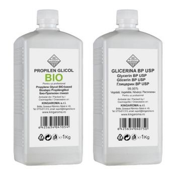 Set Propilenglicol (PG) BIO Kingaroma 1Kg si Glicerina Vegetala (VG) 99, 5% BP USP Kingaroma 1 Kg pentru uz tehnic/alimentar/cosmetic Set Propilenglicol (PG) BIO Kingaroma 1Kg si Glicerina Vegetala (VG) 99, 5% BP USP Kingaroma 1 Kg pentru uz tehnic/alimentar/cosmetic