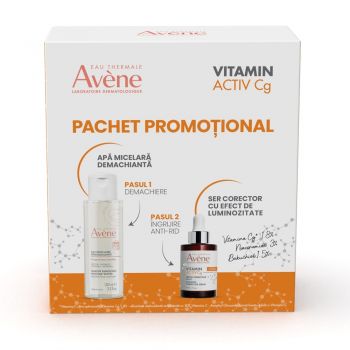 Pachet Avene Ser corector cu efect de luminozitate Vitamin Activ Cg, 30 ml + Apa micelara demachianta, 100 ml