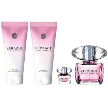 Set Versace Bright Crystal, Apa de toaleta, 90 ml + 5 ml + Lotiune de corp, 100 ml + Gel de dus, 100 ml