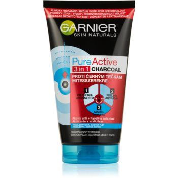 Garnier Pure Active mască facială neagră, contra punctelor negre și a acneei, cu cărbune activ 3 în 1 ieftin