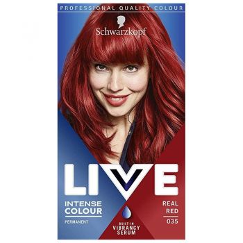 Vopsea de păr cremă permanentă Schwarzkopf Live Intense cu un finisaj strălucitor, Volum 035 Roșu aprins