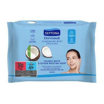 SHORT LIFE - Servetele Umede Demachiante - Septona Dermasoft Coconut Water & Oxygen Boosting Agent, 20 buc