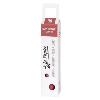 Ruj de Buze Lucios in Tub de Hartie - Beauty Made Easy Le Papier Paper Tube Lipstick, nuanta  Rosy Brown 08 Glossy, 12.5 g