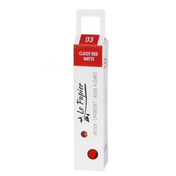 Ruj de Buze Mat in Tub de Hartie - Beauty Made Easy Le Papier Paper Tube Lipstick, nuanta Classy Red 03 Matte, 12.5 g