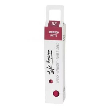 Ruj de Buze Mat in Tub de Hartie - Beauty Made Easy Le Papier Paper Tube Lipstick, nuanta Redwood 02 Matte, 12.5 g