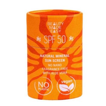 Stick Solid Protectie Solara Minerala SPF50 cu Aloe Vera, pentru Fata si Corp - Beauty Made Easy Natural Mineral Sunscreen Stick SPF50, 30 g