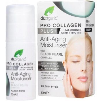 Crema de fata hidratanta anti-imbatranire cu perle negre Dr Organic Pro Colagen Plus 50 ml